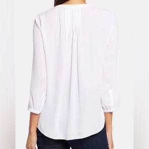 NYDJ Pintuck Blouse White 3/4 Sleeve with Pocket Size Medium